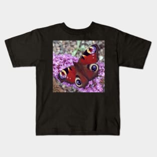 European Peacock Butterfly on Buddleia - Aglais Io Kids T-Shirt